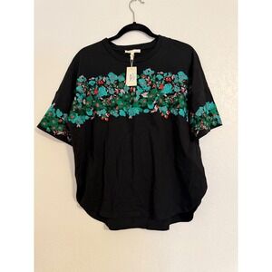 Maje Black Floral Embroidered Tee T-Shirt Top Size 2 New‎ With Tags